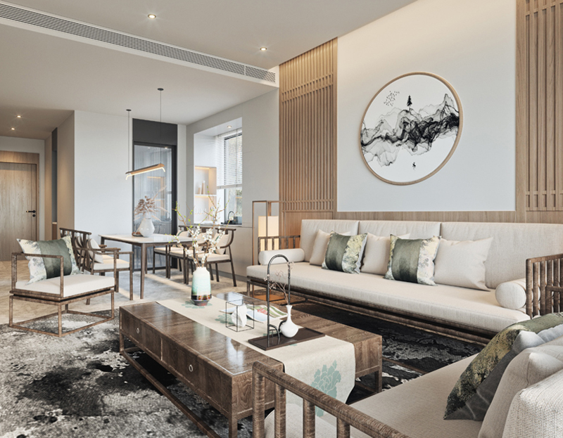 新中式90平房子裝修設(shè)計效果圖