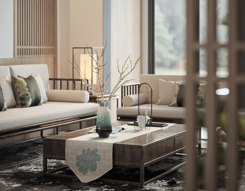 新中式90平房子裝修設(shè)計效果圖