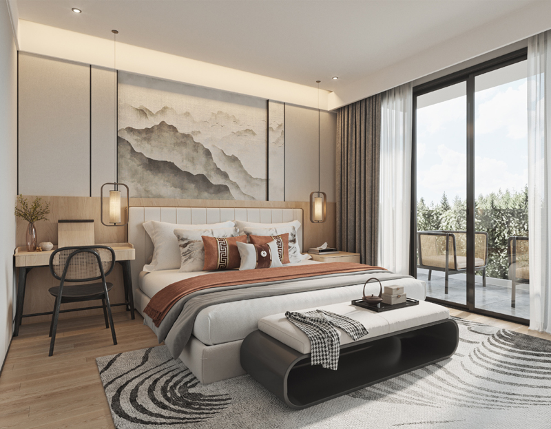 新中式90平房子裝修設(shè)計效果圖