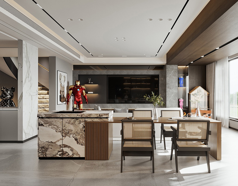 125平復式樓一樓客廳輕奢裝修設計效果圖