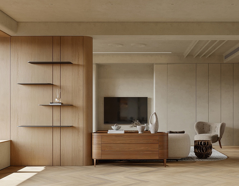 88平新房現代原木色裝修效果圖