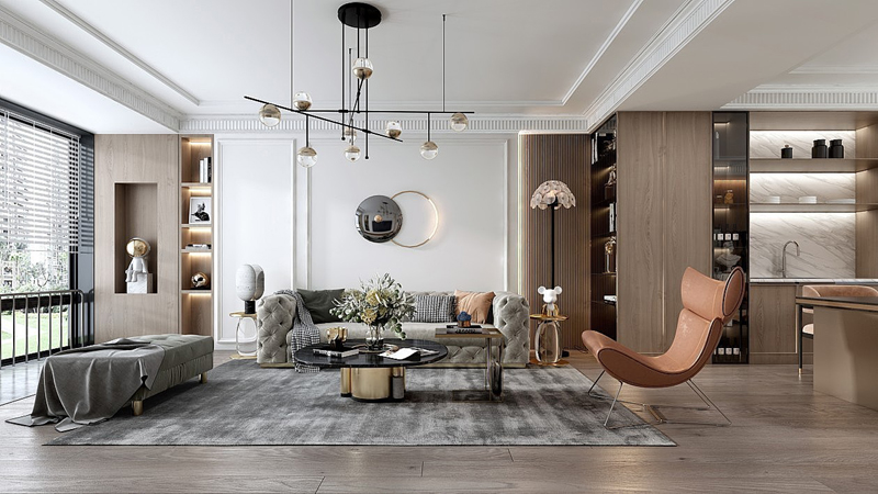 輕奢精裝房客廳簡歐裝修效果圖